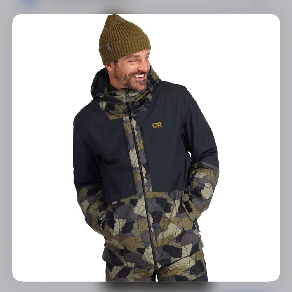 NWOT Outdoor Research Black and Olive Camo Snowcrew Jacket
